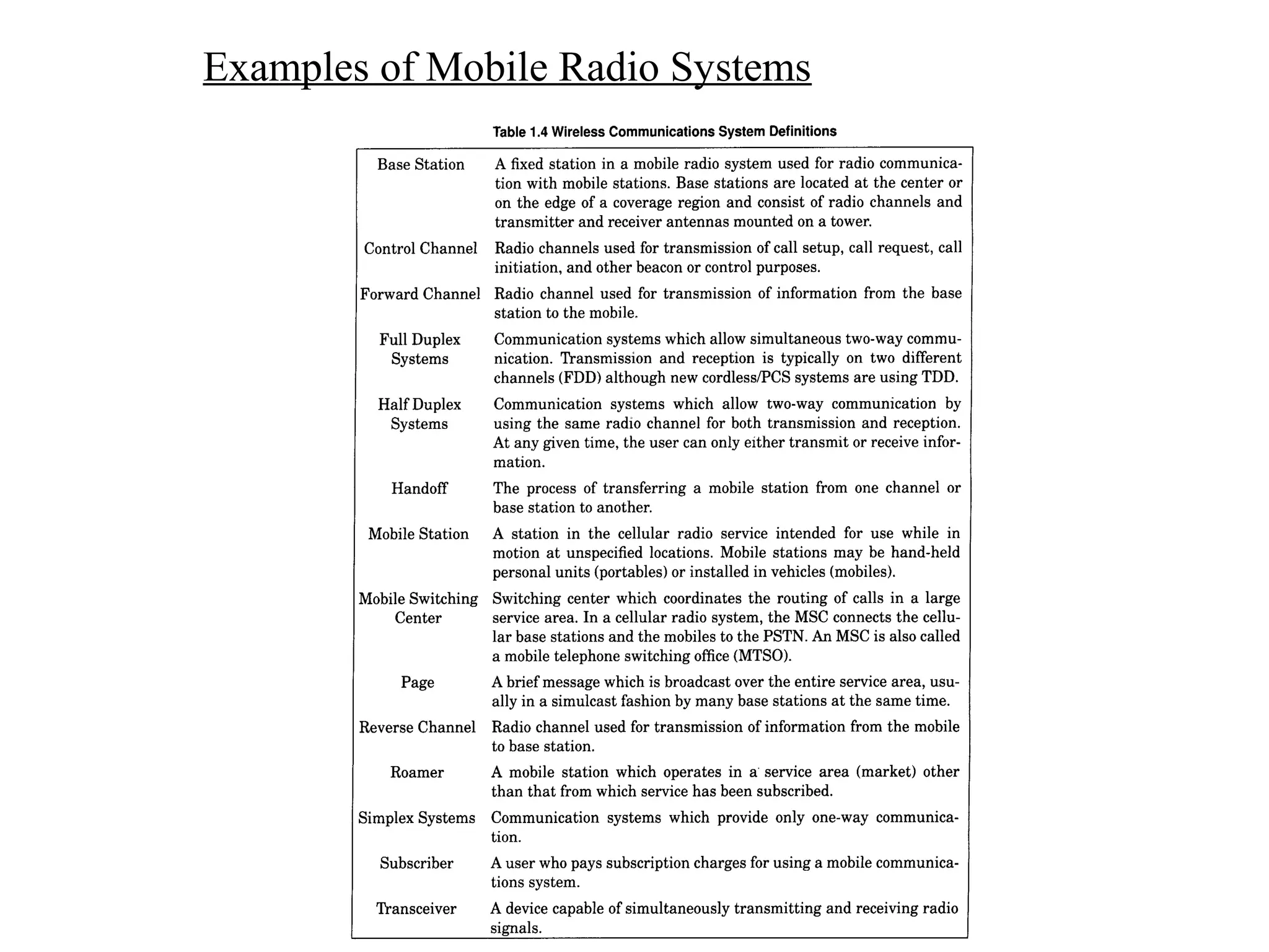 Examples of Mobile Radio Systems
 