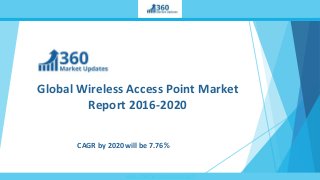 www.360marketupdates.com
Global Wireless Access Point Market
Report 2016-2020
CAGR by 2020 will be 7.76%
 
