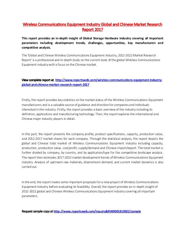 Wireless Communications Equipment Industry Key Manufacturer and