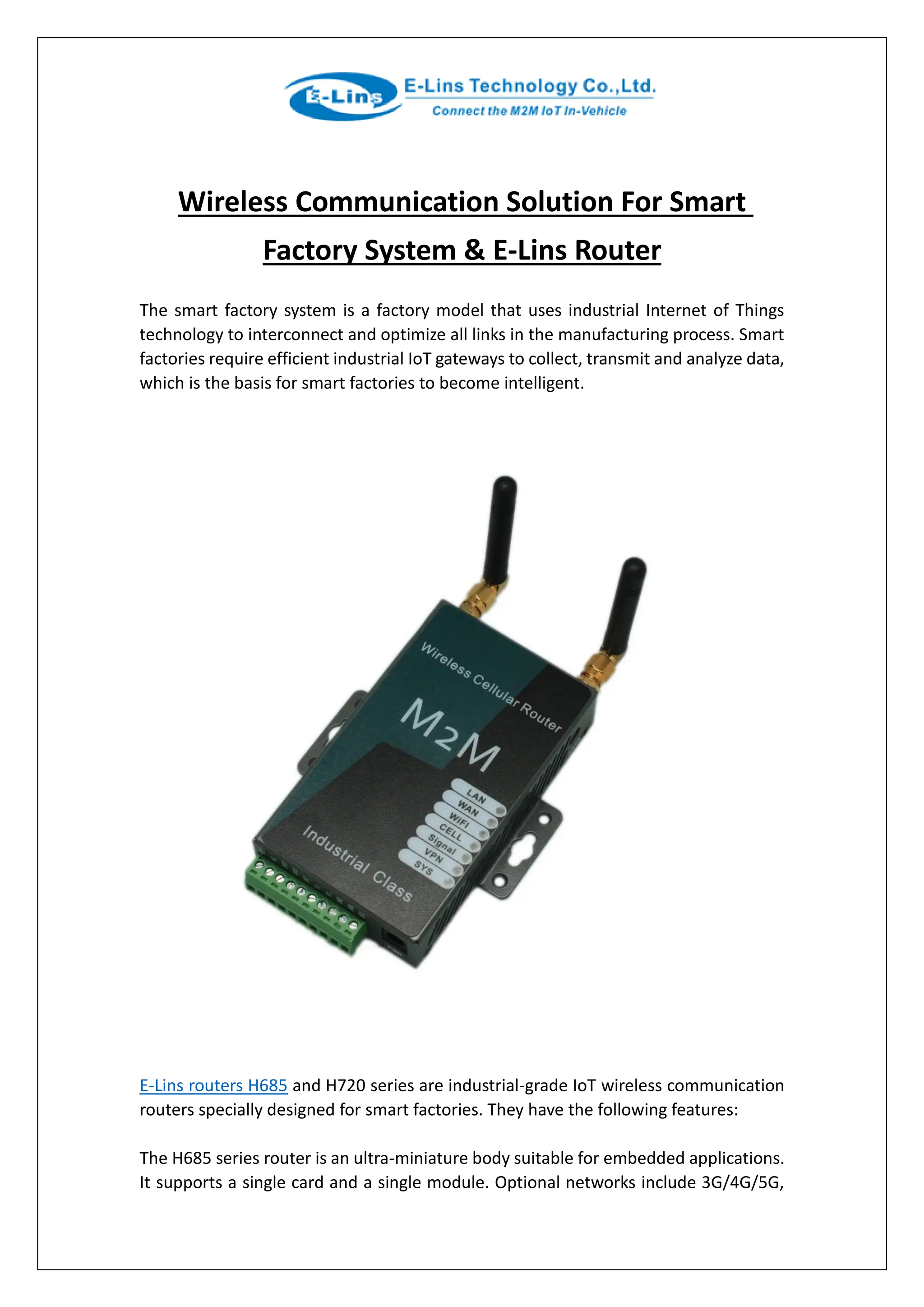 Wireless Communication Solution For Smart Factory System & E-Lins ...