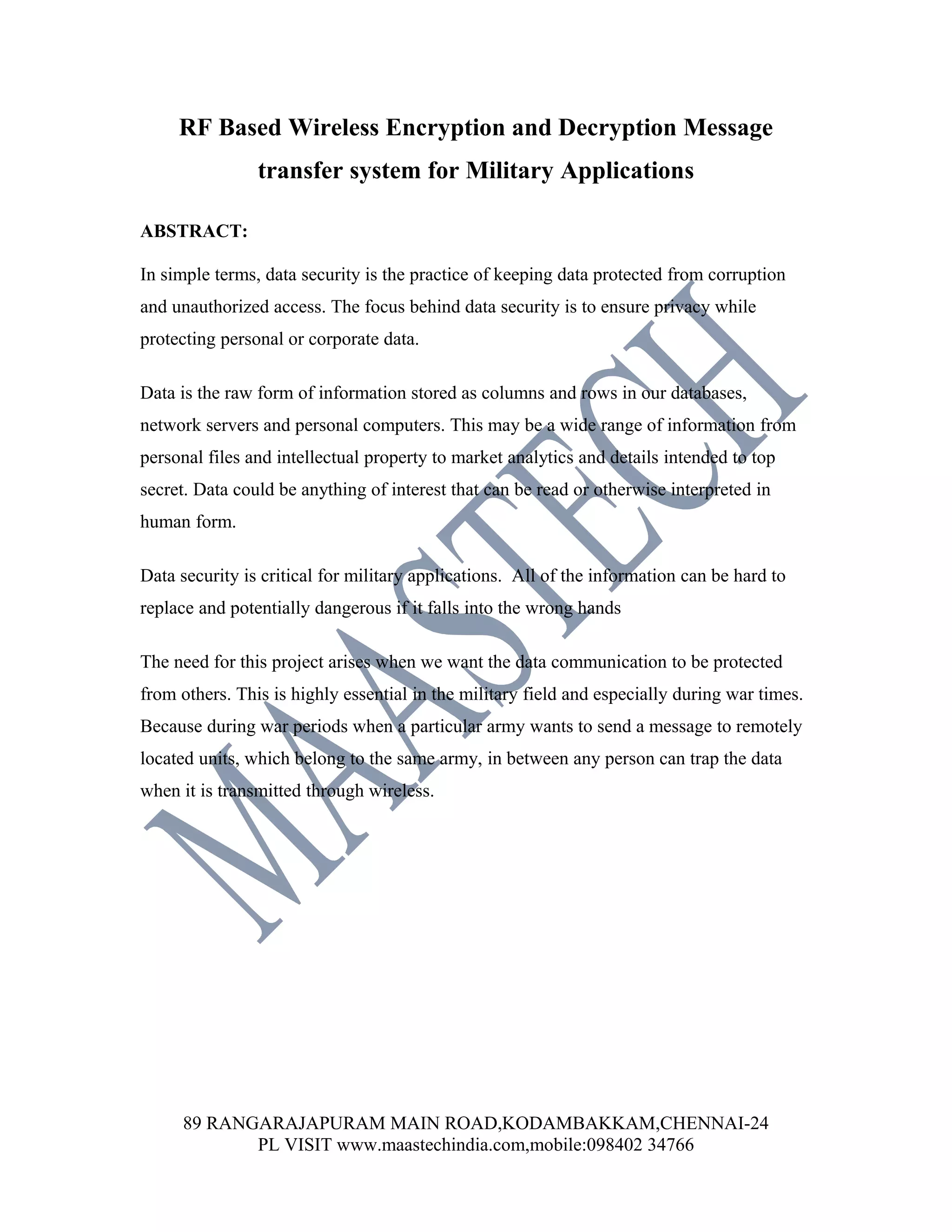 FINAL YEAR PROJECTS ABSTRACT ECE-Wireless encryption and decryption ...
