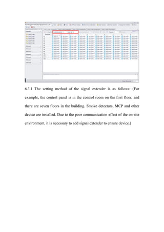 6.3.1 The setting method of the signal extender is as follows: (For
example, the control panel is in the control room on the first floor, and
there are seven floors in the building. Smoke detectors, MCP and other
device are installed. Due to the poor communication effect of the on-site
environment, it is necessary to add signal extender to ensure device.)
 