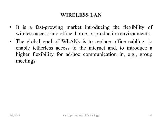 WIRELESS LAN TECHNOLOGIES | PPT