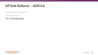 36#ATM16
AP Fast Failover – AOS 6.4
– Inter Controller Heartbeat
– Client state sync
– N+1 Oversubscription
 
