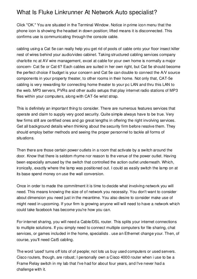 What Is Fluke Linkrunner At Network Auto specialist?