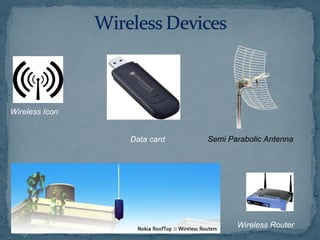 Wireless Icon
Wireless Router
Semi Parabolic AntennaData card
 