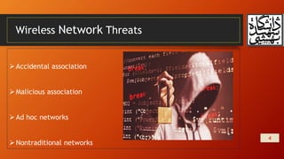 Wireless Network Threats
4
Accidental association
Malicious association
Ad hoc networks
Nontraditional networks
 