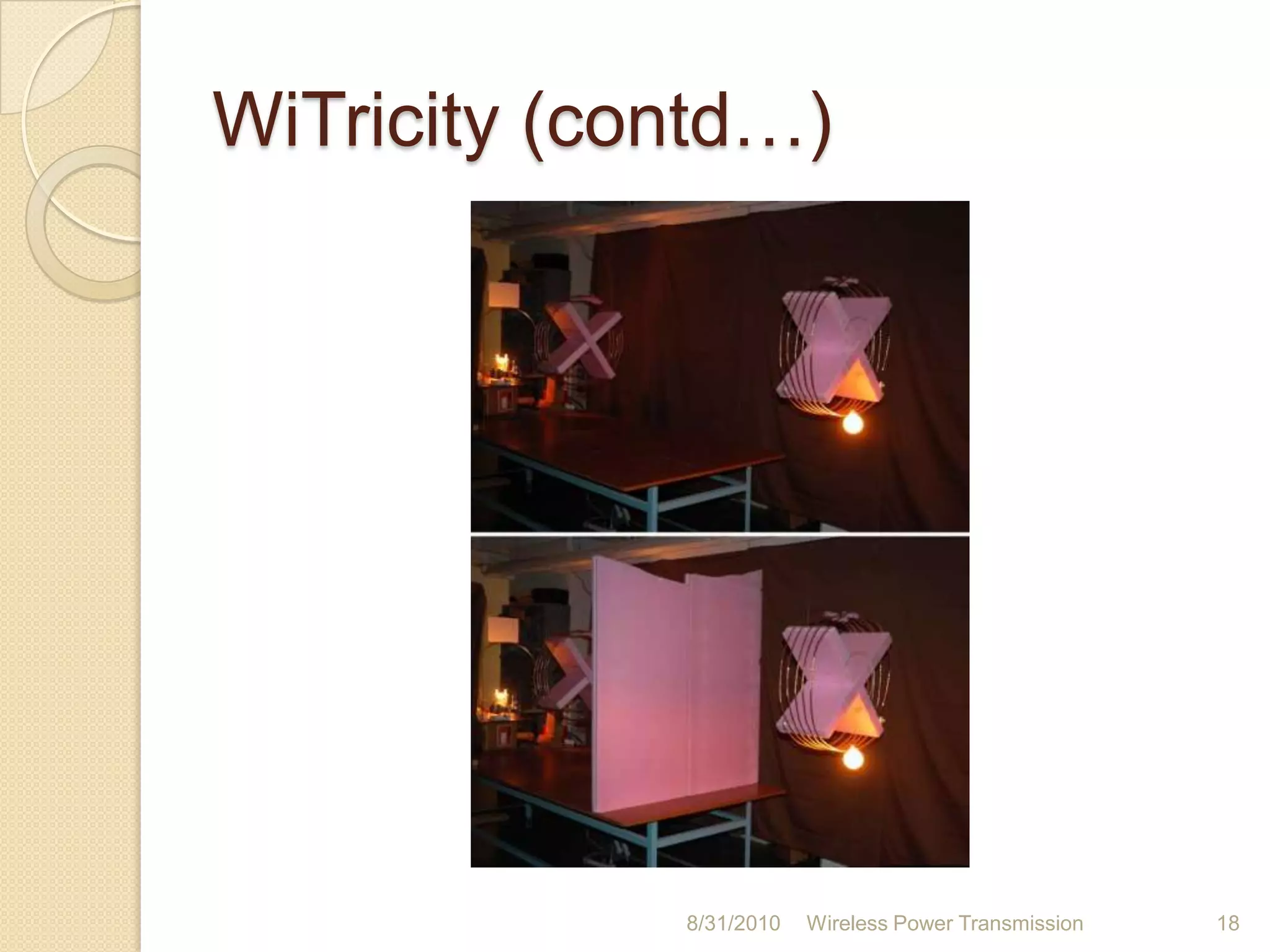 How resonance in RIC?Coil provides the inductanceCapacitor is connected parallel to the coilEnergy will be shifting back and forth between magnetic field surrounding the coil and electric field around the capacitorRadiation loss will be negligible26-Aug-10Wireless Power Transmission14
