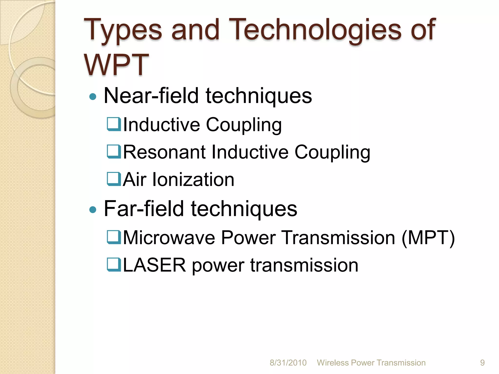 Energy CouplingThe transfer of energyMagnetic couplingInductive couplingSimplest Wireless Energy coupling is a transformer26-Aug-10Wireless Power Transmission8