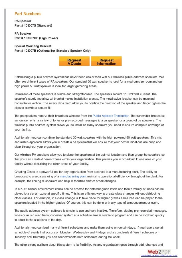 Wireless public address speakers