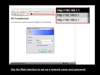 Use the Web interface to set up a network name and password.
 