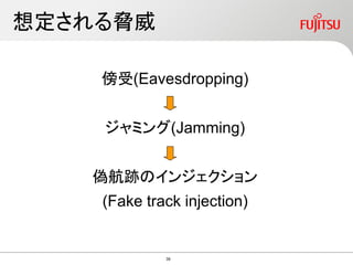 想定される脅威
傍受(Eavesdropping)
ジャミング(Jamming)
偽航跡のインジェクション
(Fake track injection)
39
 