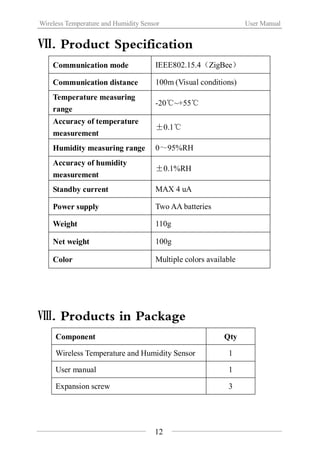 Wireless Temperature And Humidity Sensor（WL TH-01） | PDF