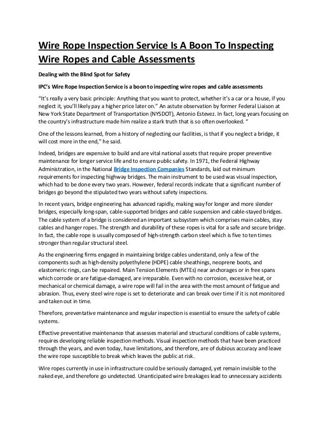 Wire rope inspection service is a boon to inspecting wire ropes and