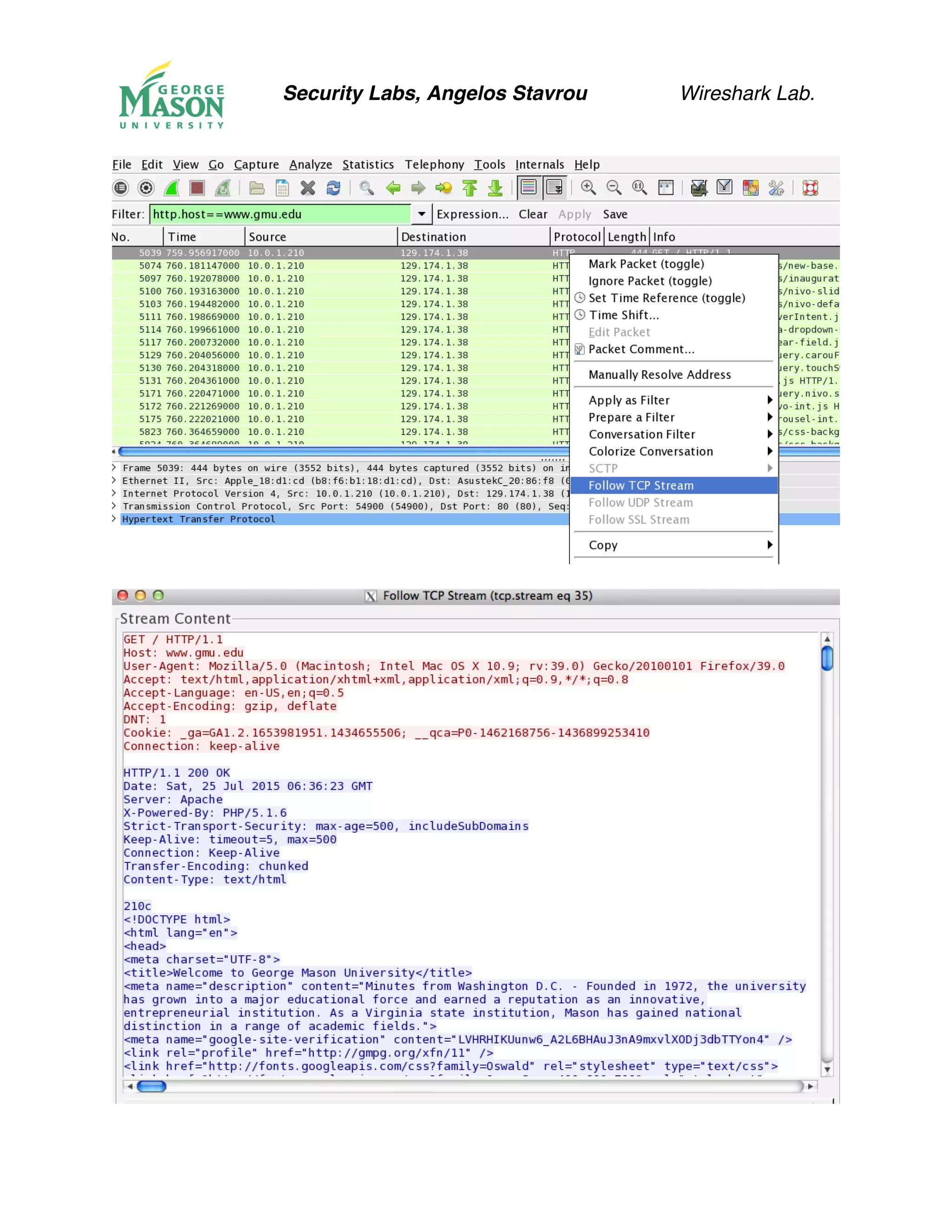 Security Labs, Angelos Stavrou Wireshark Lab.
 