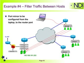 Example #4 – Filter Traffic Between Hosts Port mirror to be configured from the laptop, to the router port To ISP 192.168.101.253 