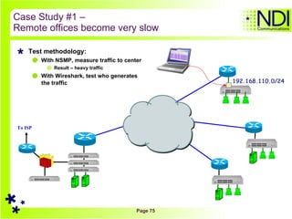 Case Study #1 –  Remote offices become very slow Test methodology: With NSMP, measure traffic to center Result – heavy traffic With Wireshark, test who generates the traffic To ISP 192.168.110.0/24 
