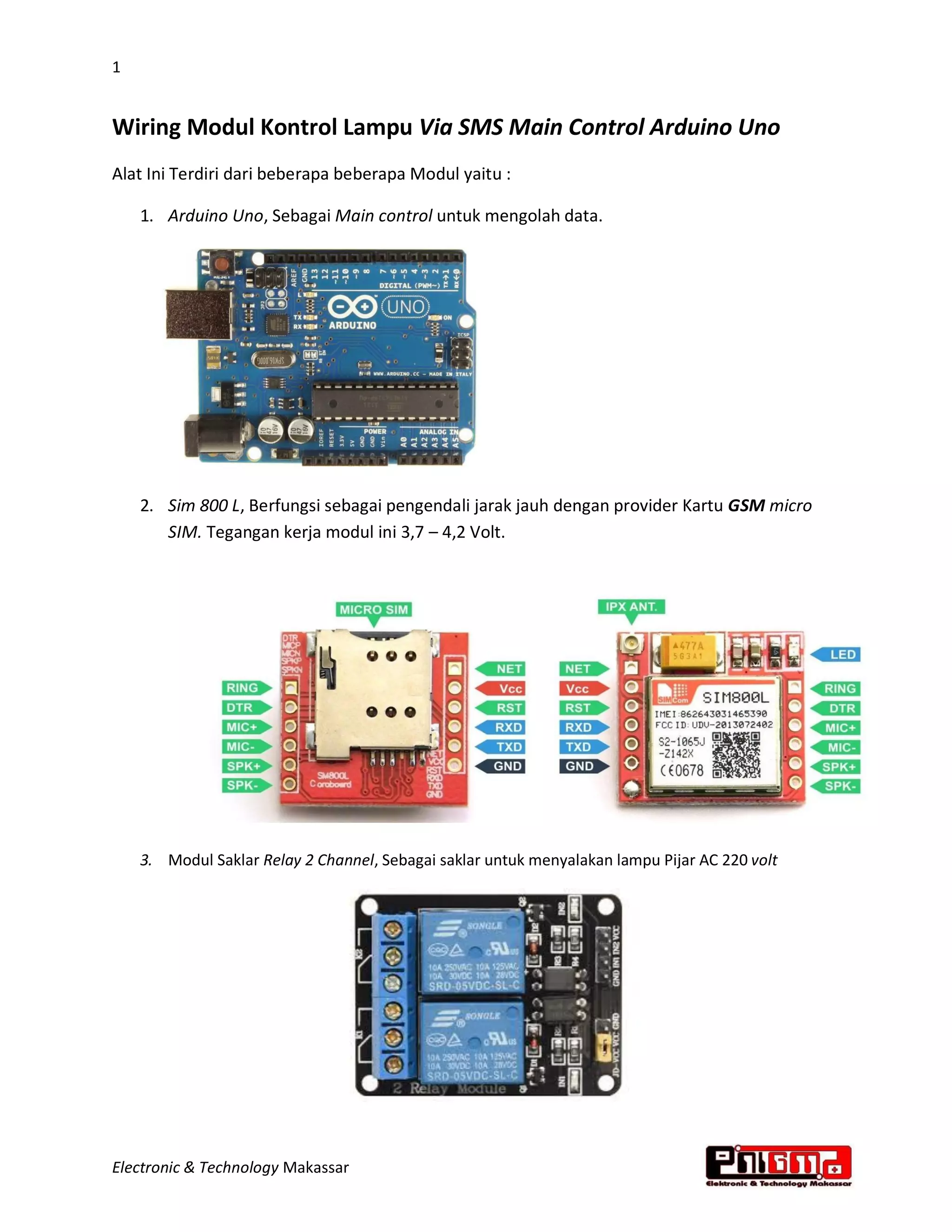 Wiring modul kontrol lampu via sms main control arduino uno | PDF