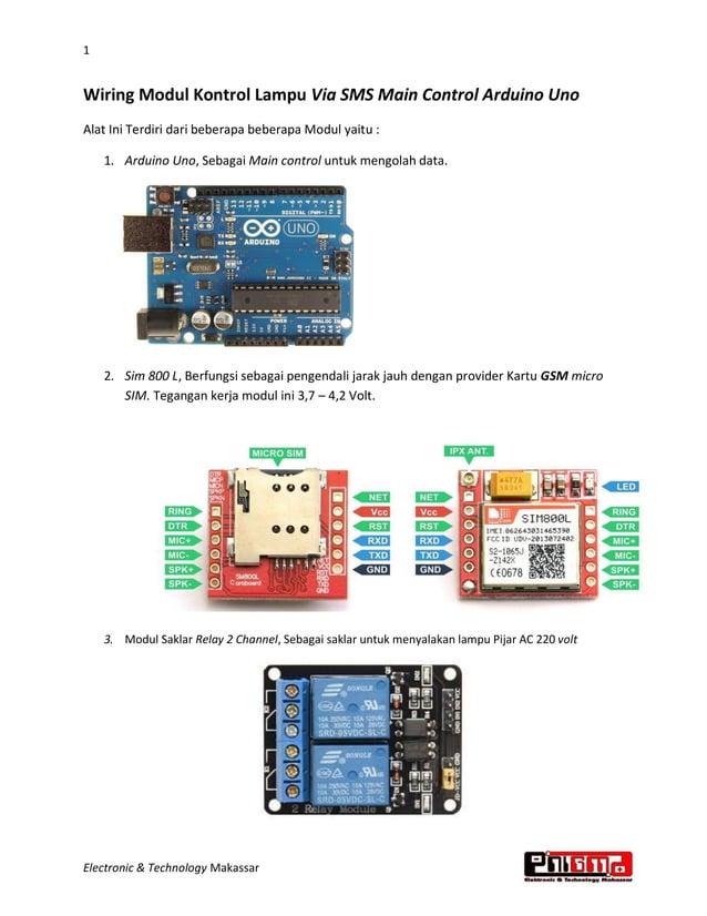 Wiring modul kontrol lampu via sms main control arduino uno | PDF