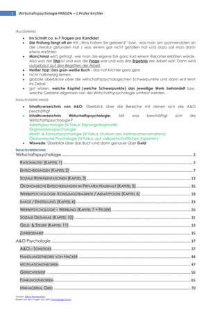Wirtschaftspsychologie Prüfungsfragen (1.prüfer kirchler) | PDF