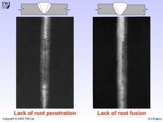 M.S.Rogers
Copyright © 2003 TWI Ltd
Lack of root fusion
Lack of root penetration
 
