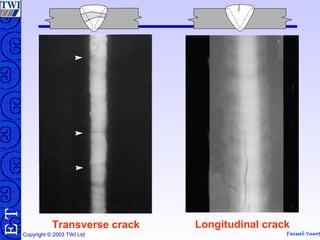 Faisal Yusof
TE
Copyright © 2003 TWI Ltd
Transverse crack Longitudinal crack
 