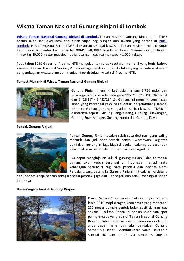 Wisata Taman Nasional Gunung Rinjani Di Lombok