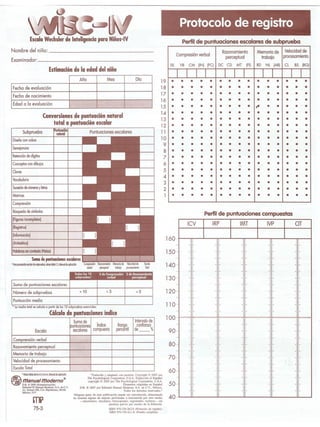 Protocolo de Registro y Anotación del WISC IV incluyendo BUSQUEDA DE SIMBOLOS Y CLAVES