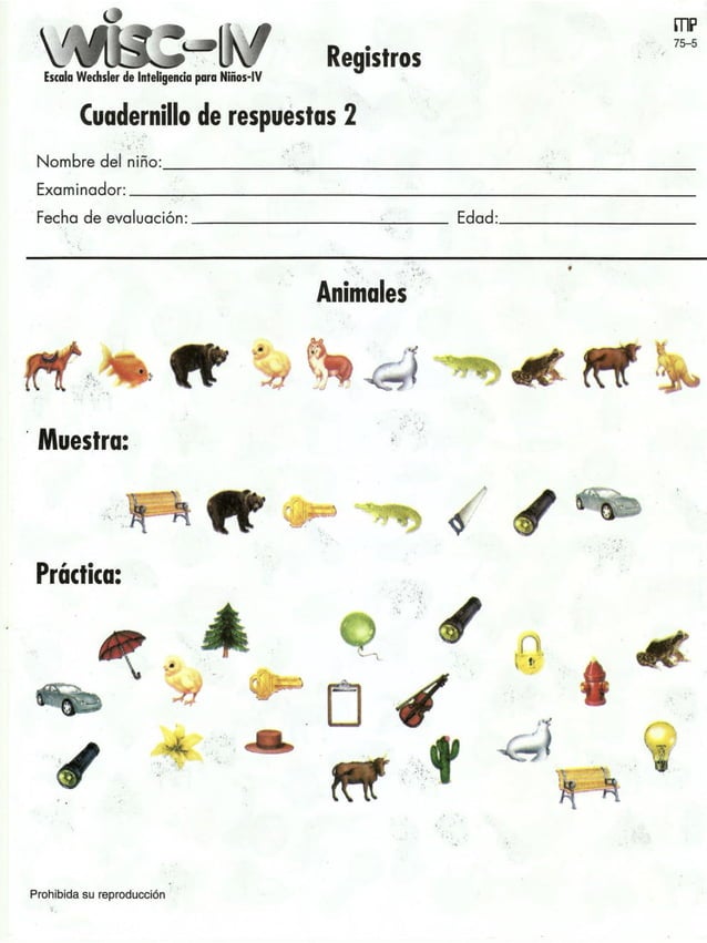 Protocolo de Registro y Anotación del WISC IV incluyendo BUSQUEDA DE