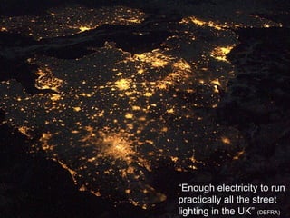 “Enough electricity to run
practically all the street
lighting in the UK” (DEFRA)
 