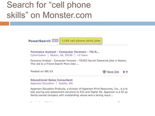 Search for “cell phone
skills” on Monster.com
 