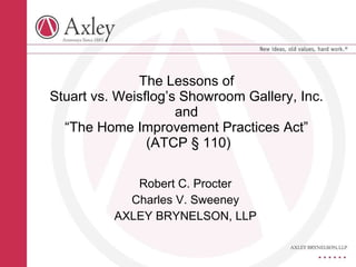 Robert C. Procter Charles V. Sweeney AXLEY BRYNELSON, LLP The Lessons of  Stuart vs. Weisflog’s Showroom Gallery, Inc.  and  “The Home Improvement Practices Act”  (ATCP  § 110) 