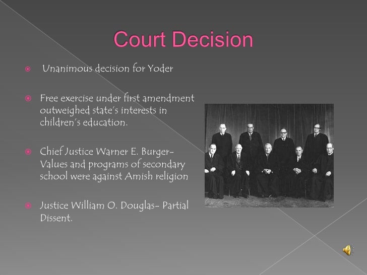 wisconsin v yoder In wisconsin v yoder, the wisconsin supreme court ruled in yoder’s favor—this ruling was later appealed by the state of wisconsin to united states supreme court. wisconsin v yoder In wisconsin v yoder, the wisconsin supreme court ruled in yoder’s favor—this ruling was later appealed by the state of wisconsin to united states supreme court.