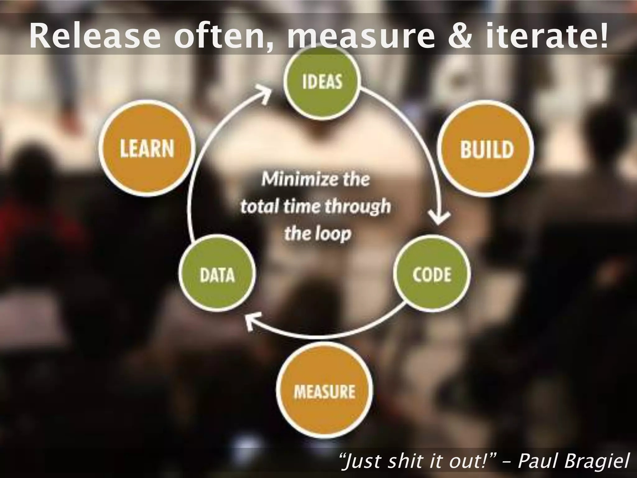 Release often, measure & iterate!




                     “Just shit it out!” – Paul Bragiel
 