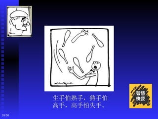 生手怕熟手，熟手怕
        高手，高手怕失手。
38/50
 