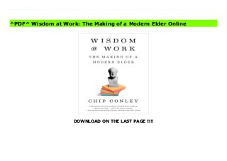 DOWNLOAD ON THE LAST PAGE !!!!
[#Download%] (Free Download) Wisdom at Work: The Making of a Modern Elder books Experience is making a comeback. Learn how to repurpose your wisdom.At age 52, after selling the company he founded and ran as CEO for 24 years, rebel boutique hotelier Chip Conley was looking at an open horizon in midlife. Then he received a call from the young founders of Airbnb, asking him to help grow their disruptive start-up into a global hospitality giant. He had the industry experience, but Conley was lacking in the digital fluency of his 20-something colleagues. He didn't write code, or have an Uber or Lyft app on his phone, was twice the age of the average Airbnb employee, and would be reporting to a CEO young enough to be his son. Conley quickly discovered that while he'd been hired as a teacher and mentor, he was also in many ways a student and intern. What emerged is the secret to thriving as a mid-life worker: learning to marry wisdom and experience with curiosity, a beginner's mind, and a willingness to evolve, all hallmarks of the Modern Elder.In a world that venerates the new, bright, and shiny, many of us are left feeling invisible, undervalued, and threatened by the digital natives nipping at our heels. But Conley argues that experience is on the brink of a comeback. Because at a time when power is shifting younger, companies are finally waking up to the value of the humility, emotional intelligence, and wisdom that come with age. And while digital skills might have only the shelf life of the latest fad or gadget, the human skills that mid-career workers possess--like good judgment, specialized knowledge, and the ability to collaborate and coach - never expire.Part manifesto and part playbook, Wisdom@Work ignites an urgent conversation about ageism in the workplace, calling on us to treat age as we would other type of diversity. In the process, Conley liberates the term elder from the stigma of elderly, and inspires us to embrace wisdom as a path to growing whole, not old. Whether
you've been forced to make a mid-career change, are choosing to work past retirement age, or are struggling to keep up with the millennials rising up the ranks, Wisdom@Work will help you write your next chapter.
^PDF^ Wisdom at Work: The Making of a Modern Elder Online
 
