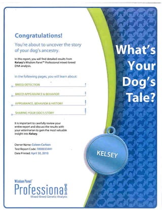 Wisdom Panel Example Wisdom Panel For Kelsey | PDF
