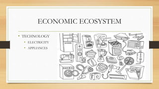 ECONOMIC ECOSYSTEM
• TECHNOLOGY
• ELECTRICITY
• APPLIANCES
 