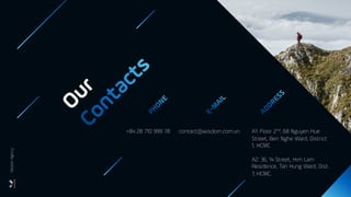 Our
+84 28 710 999 78 contact@wisdom.com.vn A1: Floor 2nd, 68 Nguyen Hue
Street, Ben Nghe Ward, District
1, HCMC
A2: 36, 14 Street, Him Lam
Residence, Tan Hung Ward, Dist.
7, HCMC.
Wisdom
Agency
 