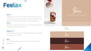 Targeting the northern rural cafe & eatery market, the investor needs an
inspiring name and brand identity which are localized to fit the choosing
market and inspiring enough to navigate the store designing style.
Defining the suitable style that match the local trends and developing the
corresponding name and brand identity
Brand strategy (positioning), Brand Identity (name, logo, motif, typography,
color, stationery, art direction)
The cafe & eatery become new hangout place for local officemen and
businessmen
Wisdom
Agency
 