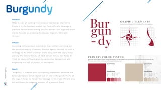 After 2 years of building the exclusive distribution channel for
Corele V. in the Northern market, An Thinh officially develops a
premium fashion brand aiming only for women. This high-end brand
mainly focuses on producing homewear, lingeries, bikini and
skivvies.
According to the product orientation that comfort and bring out
the personal beauty of women, Wisdom Agency decided to build a
strategy for An Thinh’s fashion brand along with the story about
praising the natural beauty of each person. Hence, this helps An
Thinh to create differentiation towards other competitors and
emphasize the USP of product in the market.
“Burgundy” is created with a positioning statement “Redefine the
beauty template” which stands out on the red burgundy theme of
the logo. It helps to deliver the message in the most efficient way
but still have the elegance element of a premium brand.
Wisdom
Agency
 