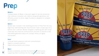 Standard-bearer of Made in Italy with regard to the skin protection,
Prep combines innovation and tradition along with gentleness and
efficiency across its entire range of products, designed for complete
skin treatment.
Wisdom was involved in the marketing activities of Prep from the very
beginning. Understanding that multi-function cream concept was not a
familiar one in Vietnam. Wisdom designed a marketing plan with broad
trade base and intensive communications activities to educate a new
Vietnamese generation about this concept mostly via digital
environment.
Localised brand proposition and and communications
Digital e-commerce platform
Digital communications and content
Wisdom successfully launched the brand and is continuously
supporting them to achieve the first year’s financial targets.
Wisdom
Agency
 