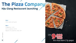 Social media with game
Engagement: 7,675
Click to website: 10,579
Register for promotion code: 4,511
Hậu Giang Restaurant launching
Wisdom
Agency
 