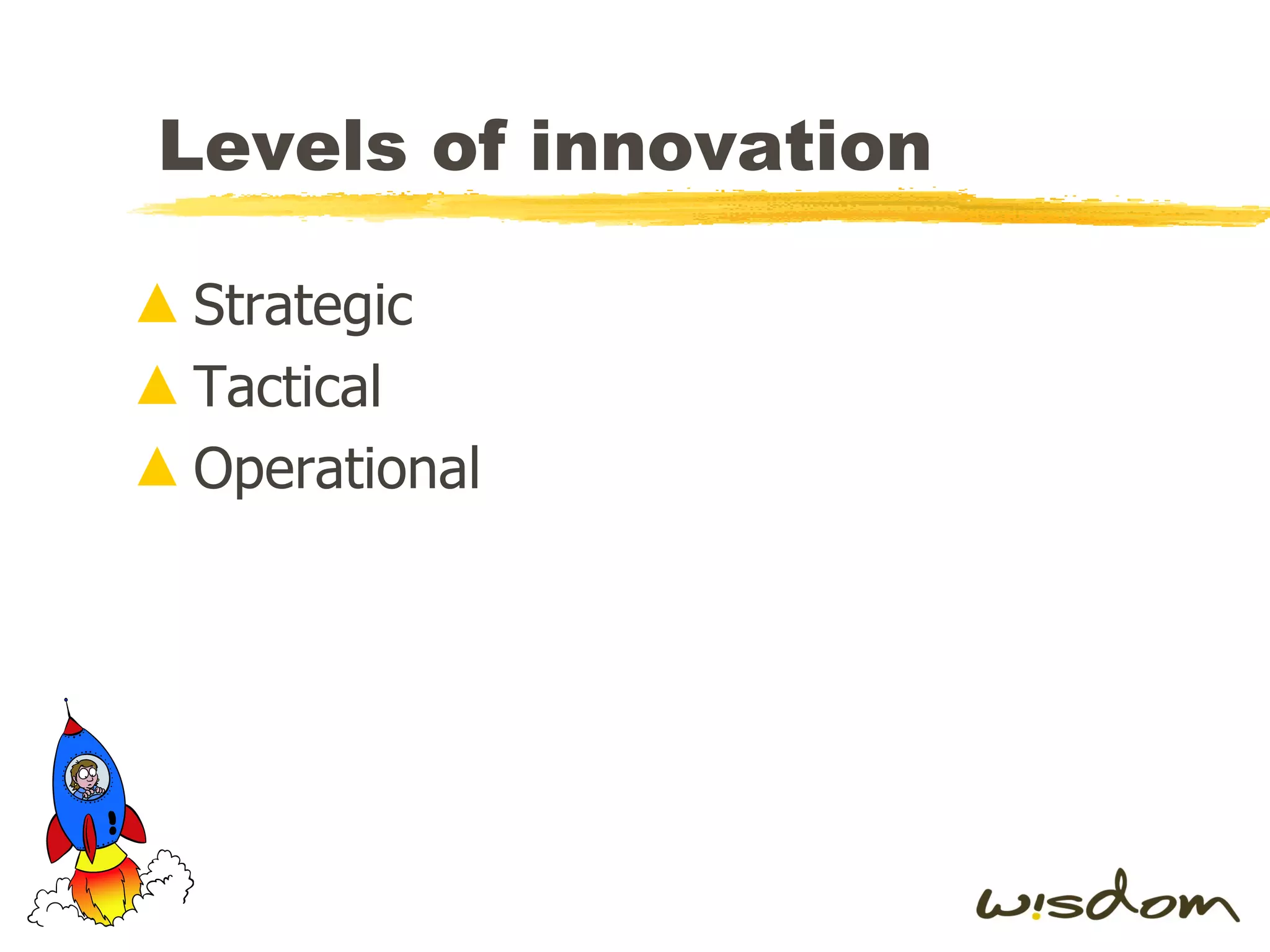 Levels of innovation Strategic Tactical Operational 