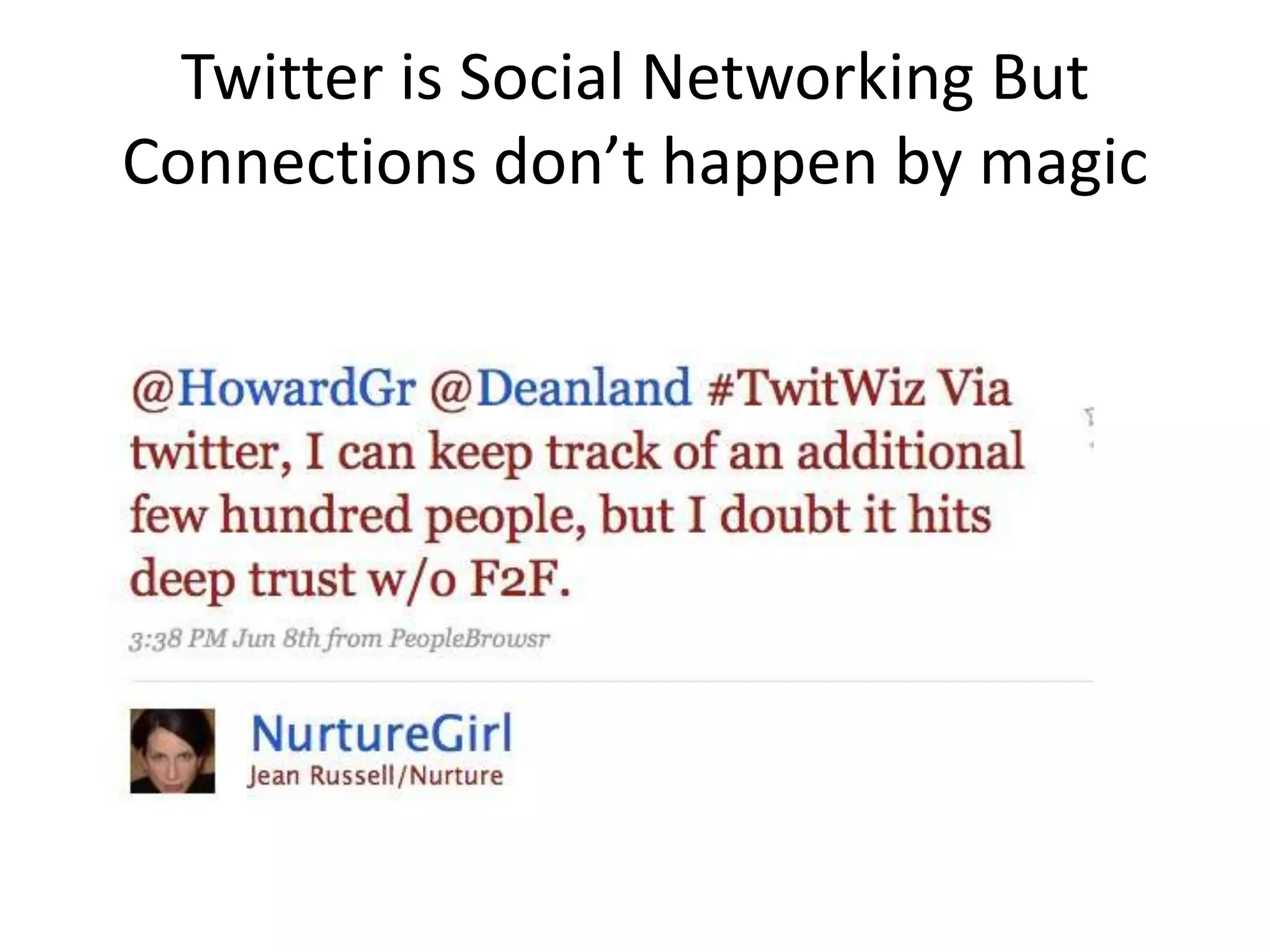 Twitter is Social Networking But
Connections don’t happen by magic
 