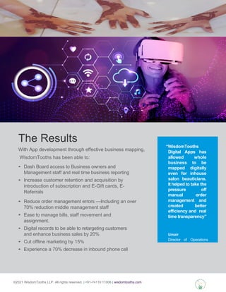 ©2021 WisdomTooths LLP. All rights reserved. | +91-74110 11006 | wisdomtooths.com
The Results
With App development through...