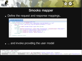 Smooks mapper
●

Define the request and response mappings..

●

... and invoke providing the user model

 