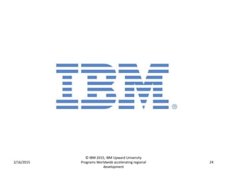 2/16/2015
© IBM 2015, IBM Upward University
Programs Worldwide accelerating regional
development
24
 