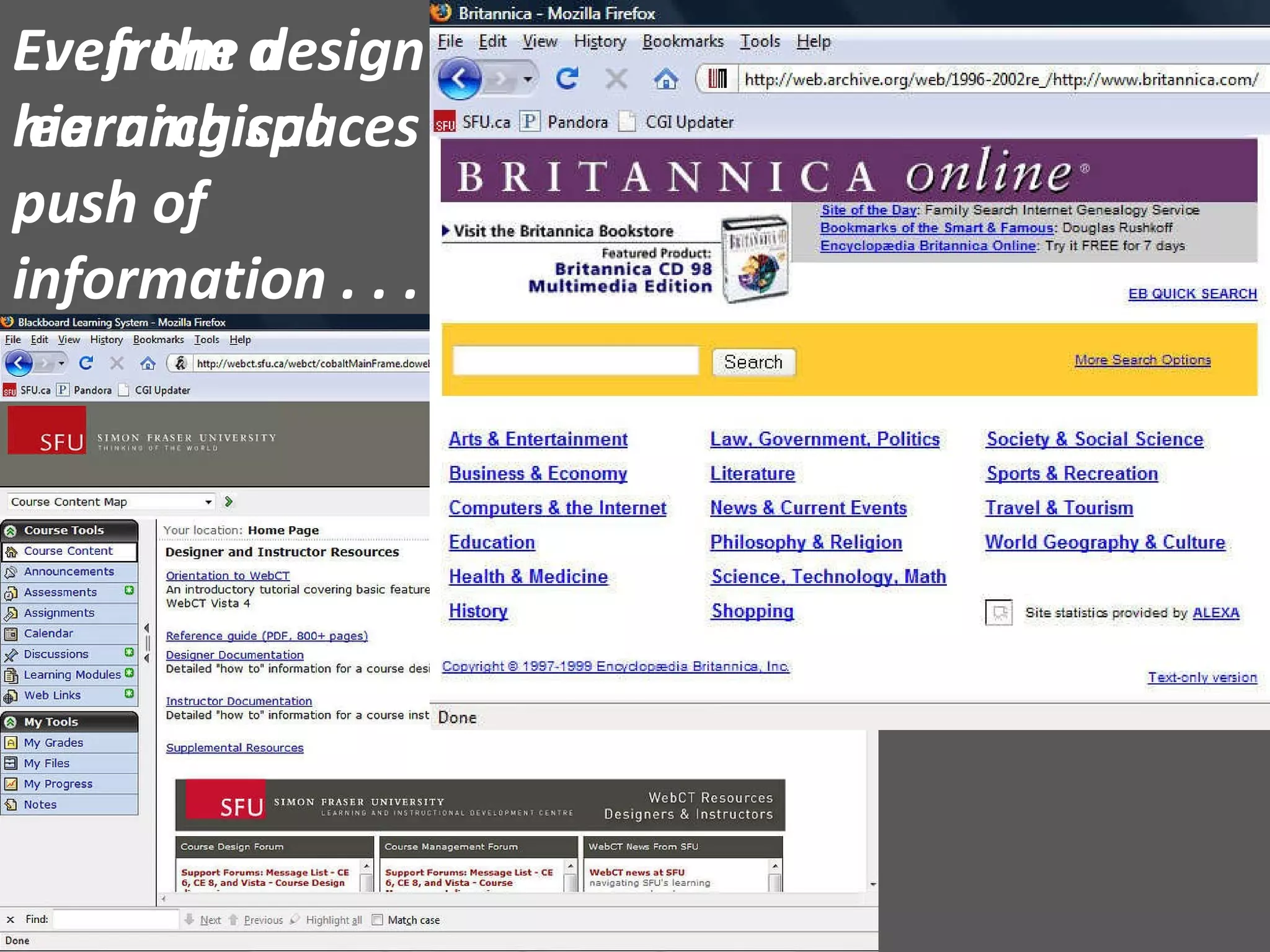 Even the design of virtual learning spaces is changing. . . . . . from a hierarchical push of information . . .  