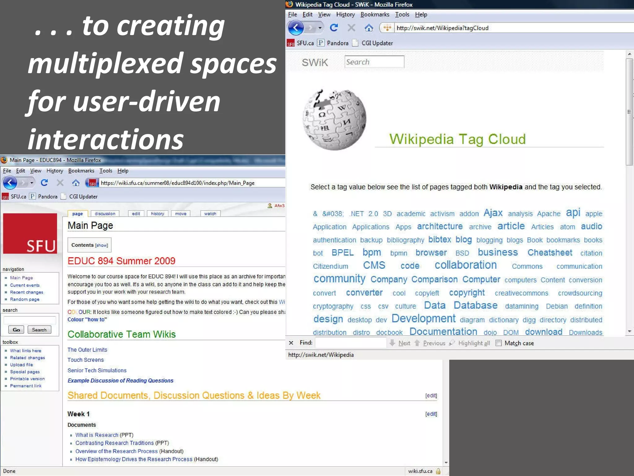 . . . to creating multiplexed spaces for user-driven interactions 